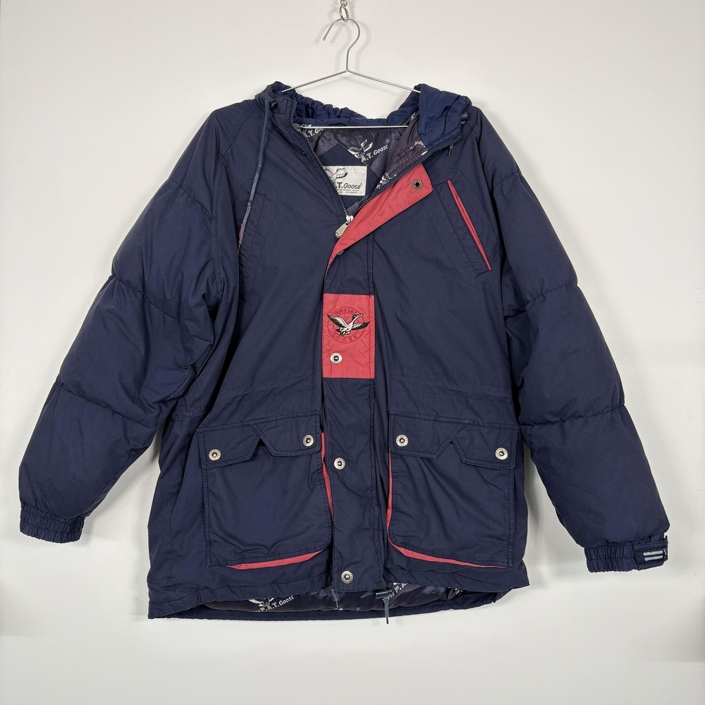 Triple F.A.T. Goose Jacket Mens XL Blue Down Parka Hooded Ski Outdoor Winter